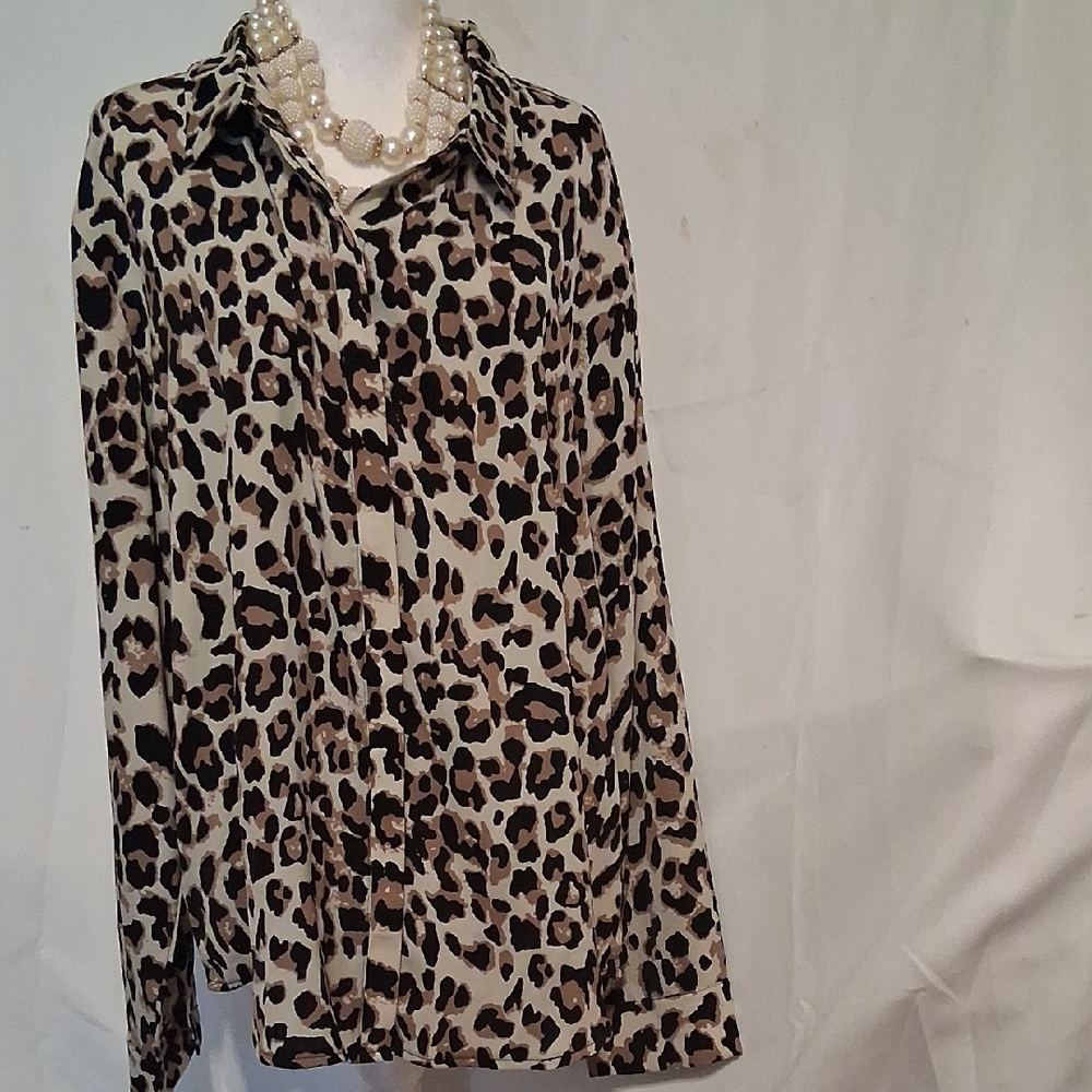 Leopard Print Button-Up Blouse
